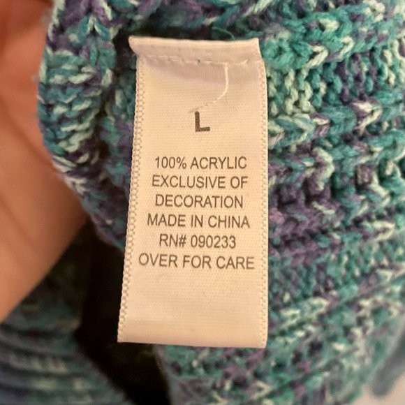 Kirra Size L Blue and Purple Knit Hoodie Sweater - Picture 3 of 5